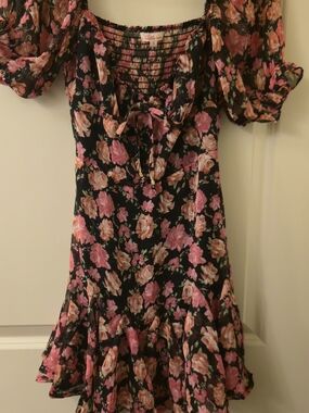 Floral Pink & Black Dress